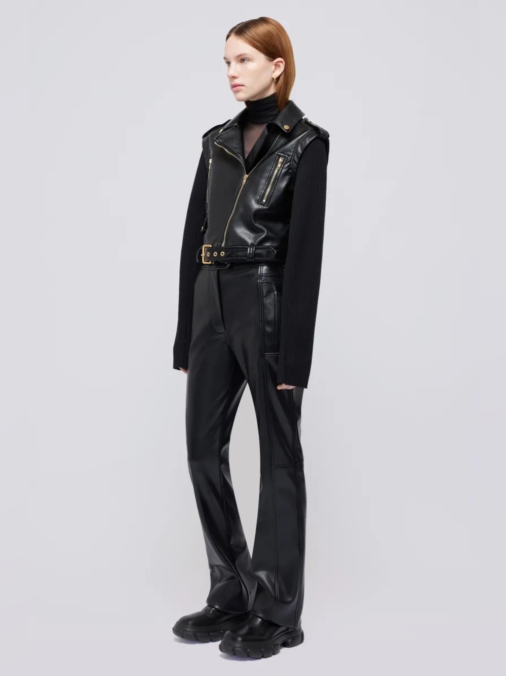 Jonathan Simkhai Belene Jacket Vegan Leather Knit Sleeves Size M - Picture 4 of 16